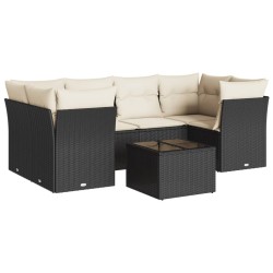 vidaXL Set de comedor de jardín 7 pzas y cojines ratán sintético negro