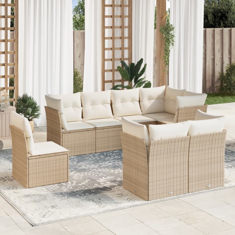vidaXL Juego de sofás de jardín con cojines beige 8 pzas ratán PE vidaXL Juego de sofás de jardín con cojines beige 8 pzas ratán PE