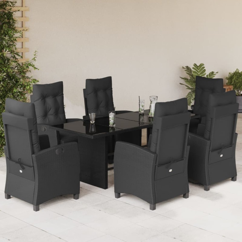 vidaXL Set de comedor de jardín 7 pzas y cojines ratán sintético negro vidaXL Set de comedor de jardín 7 pzas y cojines ratán sintético negro
