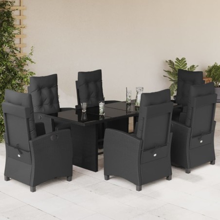 vidaXL Set de comedor de jardín 7 pzas y cojines ratán sintético negro
