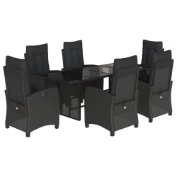vidaXL Set de comedor de jardín 7 pzas y cojines ratán sintético negro