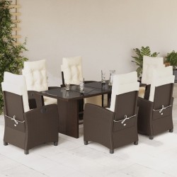 vidaXL Set comedor de jardín 7 pzas con cojines ratán sintético marrón