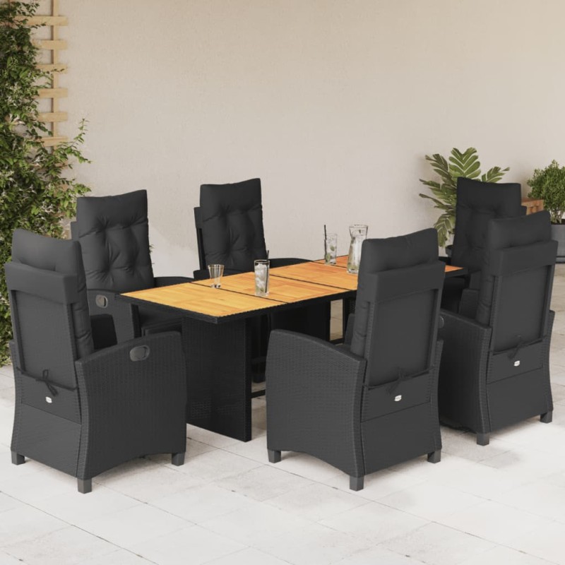 vidaXL Set de comedor de jardín 7 pzas y cojines ratán sintético negro vidaXL Set de comedor de jardín 7 pzas y cojines ratán sintético negro