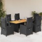 vidaXL Set de comedor de jardín 7 pzas y cojines ratán sintético negro vidaXL Set de comedor de jardín 7 pzas y cojines ratán sintético negro