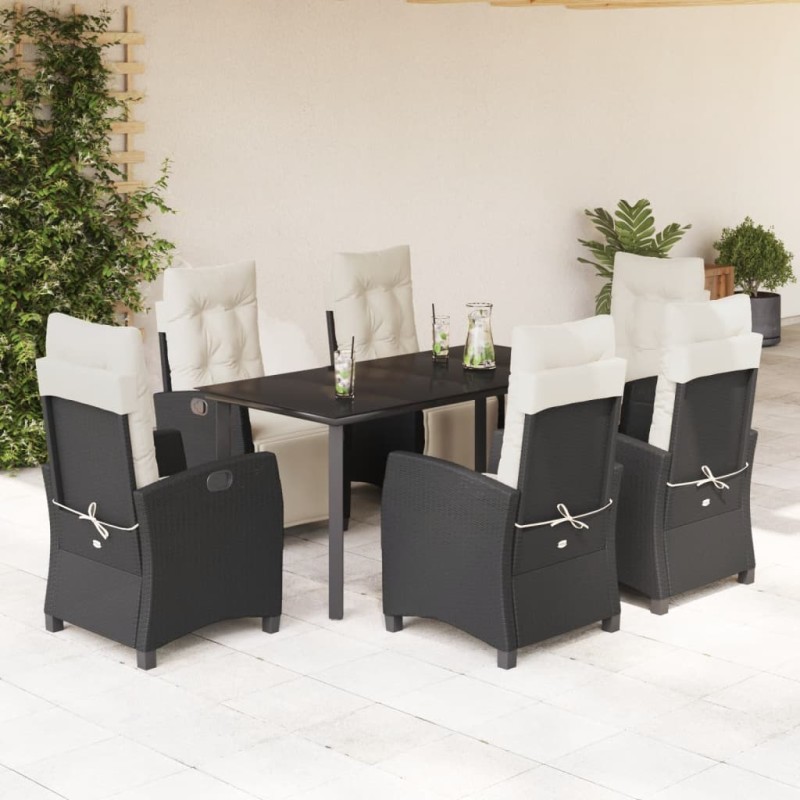 vidaXL Set de comedor de jardín 7 pzas y cojines ratán sintético negro vidaXL Set de comedor de jardín 7 pzas y cojines ratán sintético negro