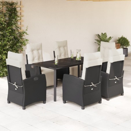 vidaXL Set de comedor de jardín 7 pzas y cojines ratán sintético negro