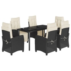 vidaXL Set de comedor de jardín 7 pzas y cojines ratán sintético negro