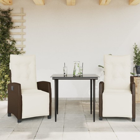 vidaXL Set comedor de jardín 3 piezas y cojines ratán sintético marrón