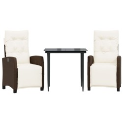 vidaXL Set comedor de jardín 3 piezas y cojines ratán sintético marrón