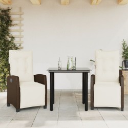 vidaXL Set comedor de jardín 3 piezas y cojines ratán sintético marrón