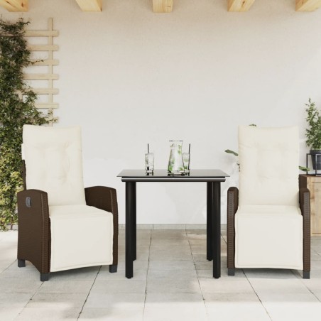 vidaXL Set comedor de jardín 3 piezas y cojines ratán sintético marrón