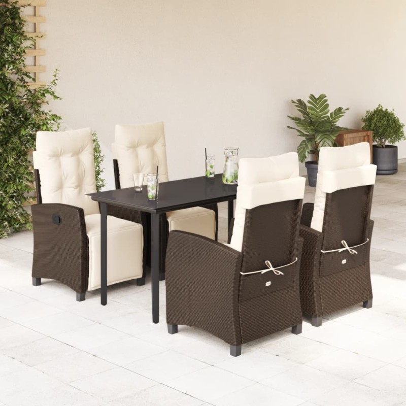 vidaXL Set comedor de jardín 5 piezas y cojines ratán sintético marrón