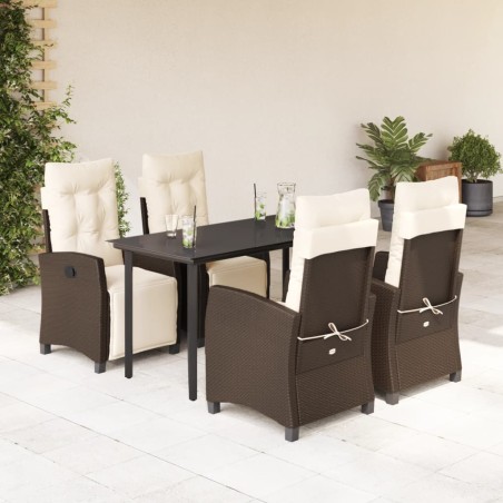 vidaXL Set comedor de jardín 5 piezas y cojines ratán sintético marrón