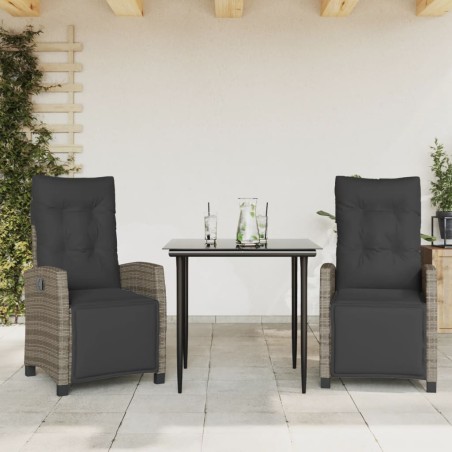vidaXL Set comedor de jardín 3 piezas con cojines ratán sintético gris