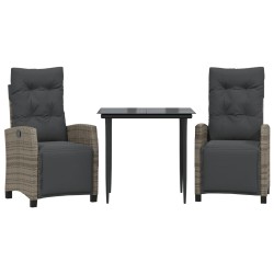 vidaXL Set comedor de jardín 3 piezas con cojines ratán sintético gris