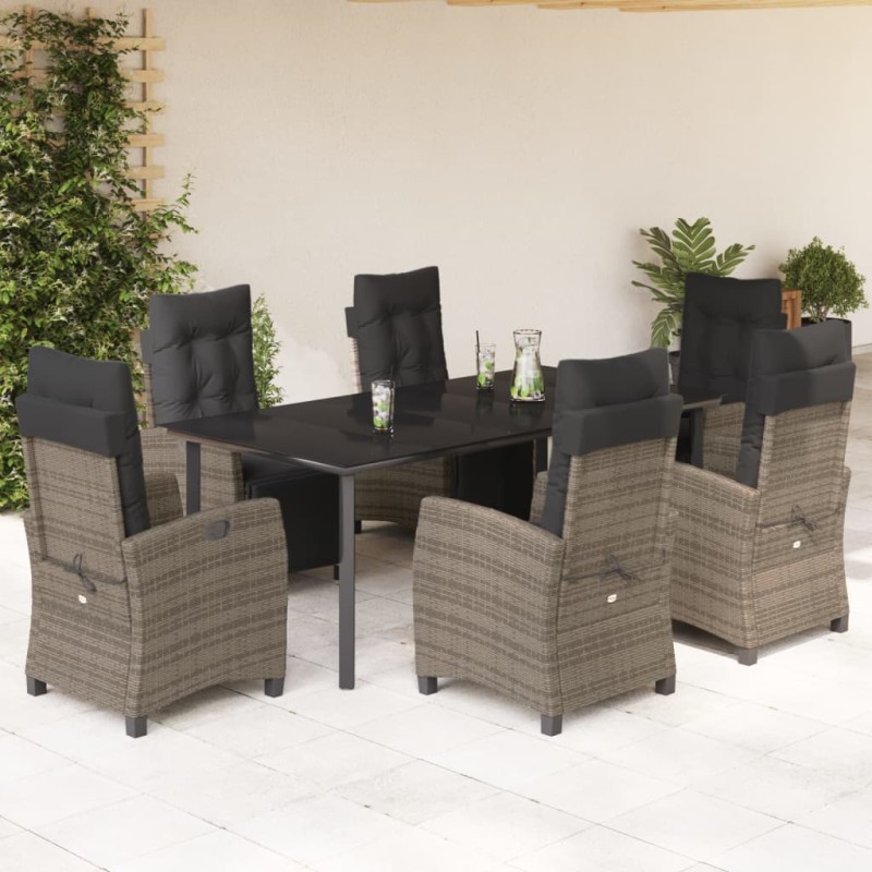 vidaXL Set comedor jardín 7 pzas y cojines ratán sintético gris vidaXL Set comedor jardín 7 pzas y cojines ratán sintético gris