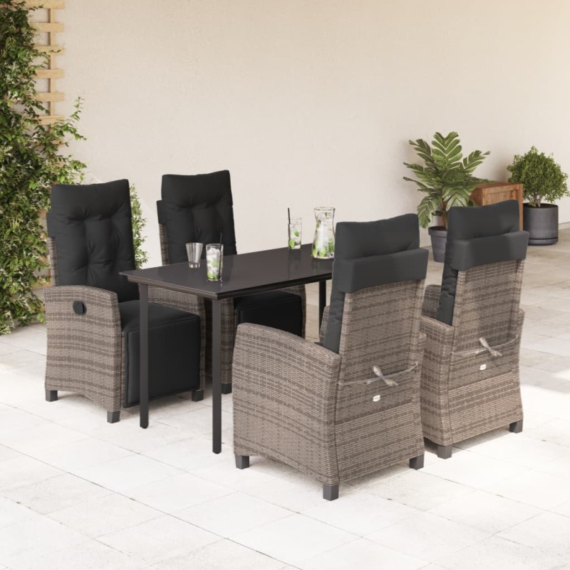 vidaXL Set comedor de jardín 5 piezas con cojines ratán sintético gris vidaXL Set comedor de jardín 5 piezas con cojines ratán sintético gris