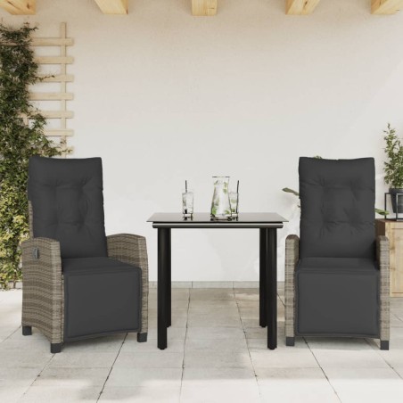 vidaXL Set comedor de jardín 3 piezas con cojines ratán sintético gris