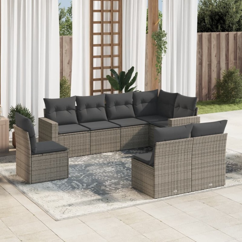 vidaXL Set de sofás de jardín 8 pzas y cojines ratán sintético gris vidaXL Set de sofás de jardín 8 pzas y cojines ratán sintético gris