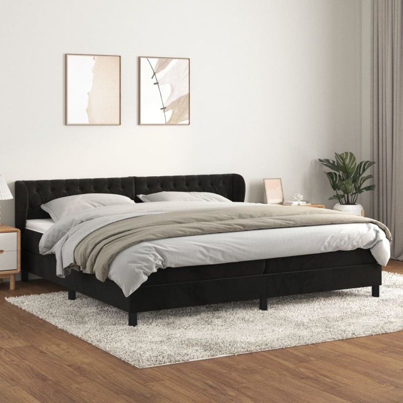 vidaXL Cama box spring con colchón terciopelo negro 200x200 cm vidaXL Cama box spring con colchón terciopelo negro 200x200 cm
