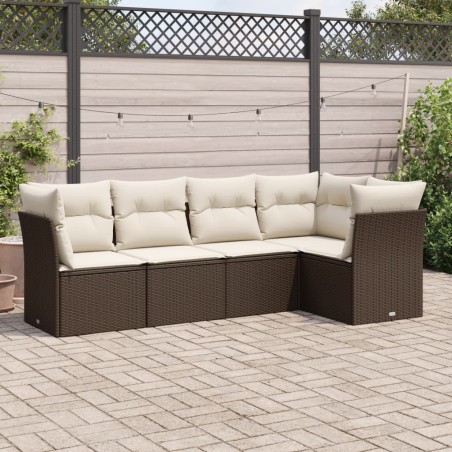 vidaXL Set comedor de jardín 5 piezas y cojines ratán sintético marrón