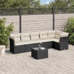 vidaXL Set de comedor de jardín 7 pzas y cojines ratán sintético negro