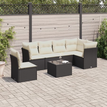 vidaXL Set de comedor de jardín 7 pzas y cojines ratán sintético negro