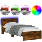 vidaXL Estructura de cama cabecero luces LED roble ahumado 90x190 cm