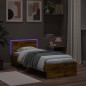 vidaXL Estructura de cama cabecero luces LED roble ahumado 90x190 cm