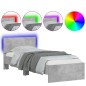 vidaXL Estructura de cama cabecero luces LED gris hormigón 75x190 cm