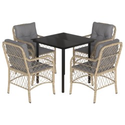 vidaXL Set comedor de jardín 5 pzas con cojines ratán sintético beige