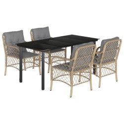 vidaXL Set comedor de jardín 5 pzas con cojines ratán sintético beige