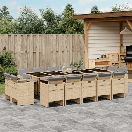vidaXL Set comedor de jardín con cojines 15 pzas ratán sintético beige