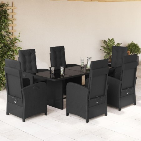 vidaXL Set de comedor de jardín 7 pzas y cojines ratán sintético negro