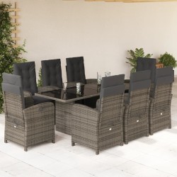 vidaXL Set comedor jardín 9 pzas y cojines ratán sintético gris