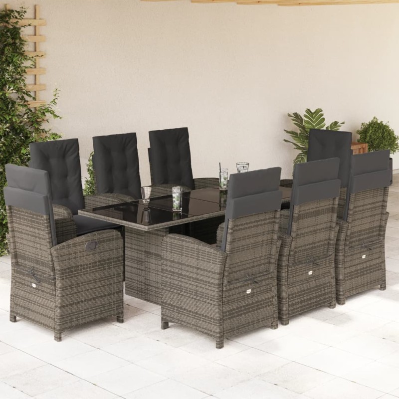 vidaXL Set comedor jardín 9 pzas y cojines ratán sintético gris vidaXL Set comedor jardín 9 pzas y cojines ratán sintético gris