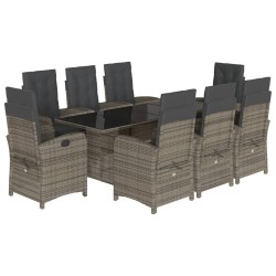 vidaXL Set comedor jardín 9 pzas y cojines ratán sintético gris