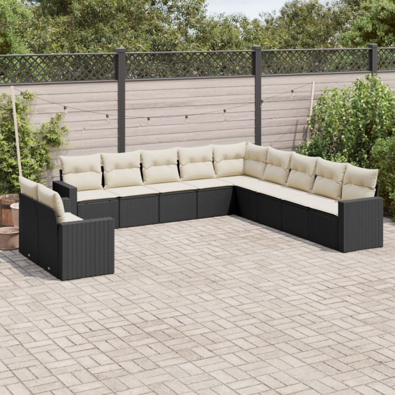 vidaXL Set de sofás de jardín 11 pzas y cojines ratán sintético negro vidaXL Set de sofás de jardín 11 pzas y cojines ratán sintético negro