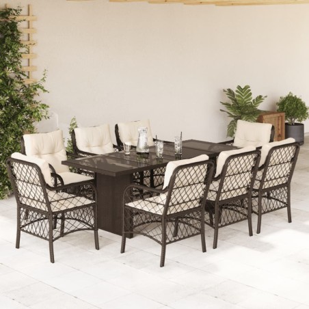 vidaXL Set comedor para jardín 9 pzas y cojines ratán sintético marrón
