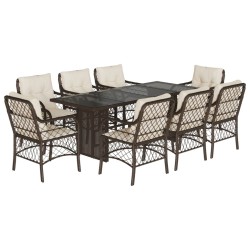 vidaXL Set comedor para jardín 9 pzas y cojines ratán sintético marrón