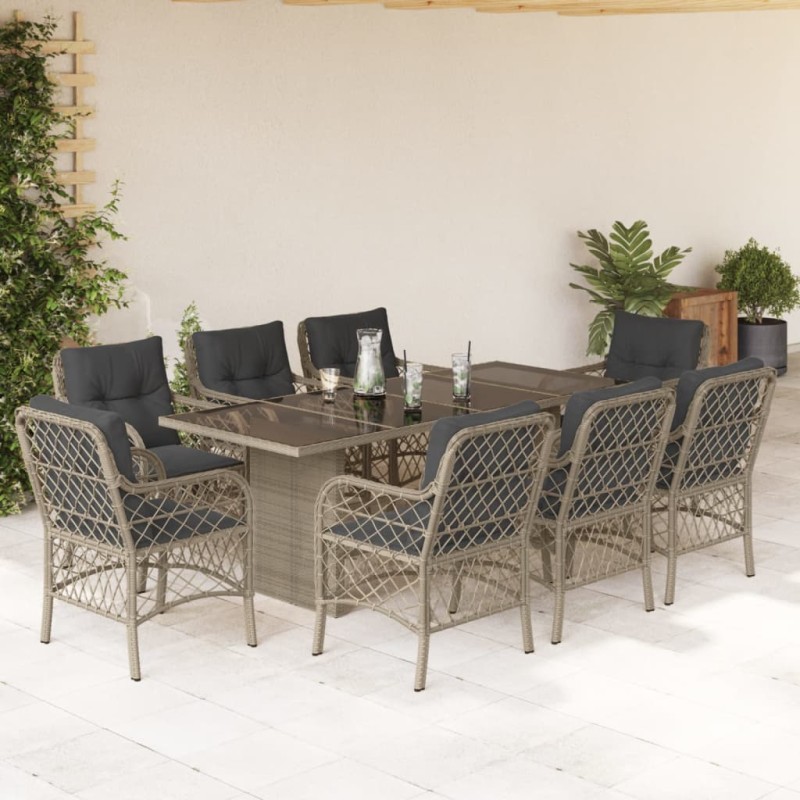 vidaXL Set comedor de jardín 9 pzas cojines ratán sintético gris claro vidaXL Set comedor de jardín 9 pzas cojines ratán sintético gris claro