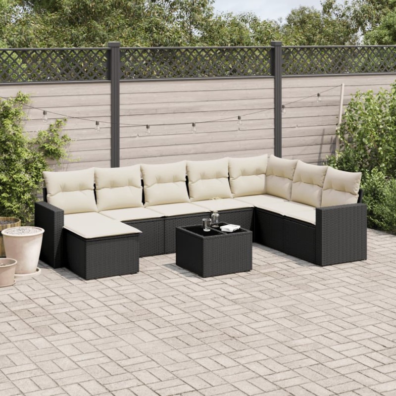 vidaXL Set de sofás de jardín 8 piezas y cojines ratán sintético negro vidaXL Set de sofás de jardín 8 piezas y cojines ratán sintético negro