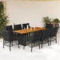 vidaXL Set de comedor de jardín 9 pzas y cojines ratán sintético negro