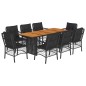 vidaXL Set de comedor de jardín 9 pzas y cojines ratán sintético negro