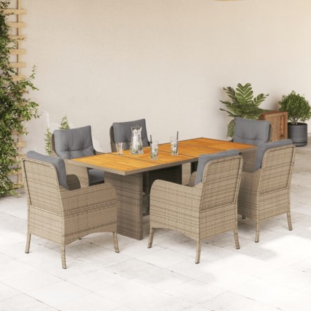 vidaXL Set comedor de jardín 7 pzas con cojines ratán sintético beige