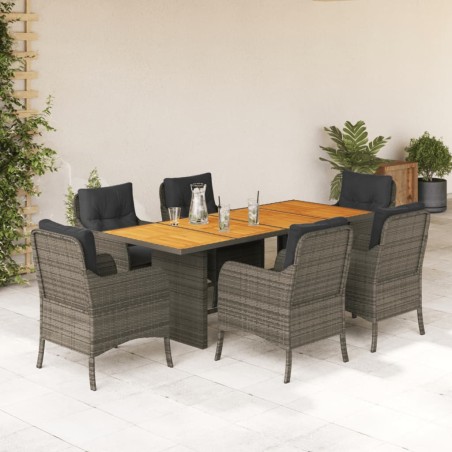 vidaXL Set comedor jardín 7 pzas y cojines ratán sintético gris