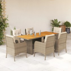 vidaXL Set comedor de jardín 7 pzas con cojines ratán sintético beige