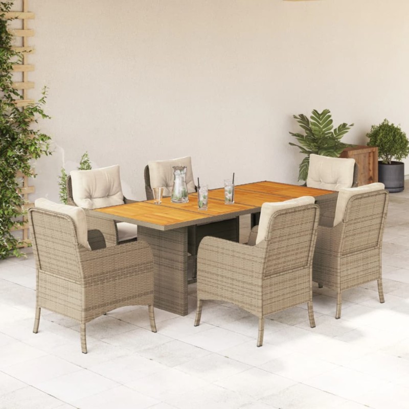 vidaXL Set comedor de jardín 7 pzas con cojines ratán sintético beige