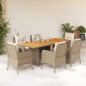 vidaXL Set comedor de jardín 7 pzas con cojines ratán sintético beige
