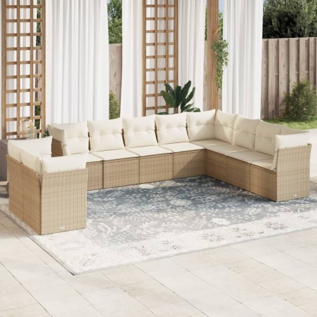 vidaXL Juego de sofás jardín con cojines beige 10 pzas ratán sintético
